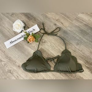 NEW ABERCROMBIE & FITCH Womens Olive Green Scalloped Bikini Top Sz Large L  NWOT